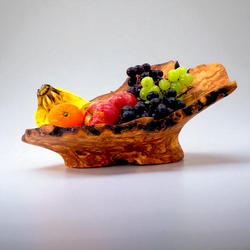 Rustic olive wood basket fruit , master piece, centrepiece