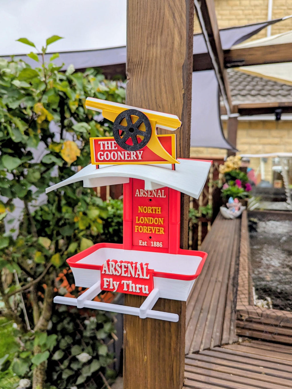Arsenal Bird Feeder by Chaddyverse – Red & White Garden Decor Gift
