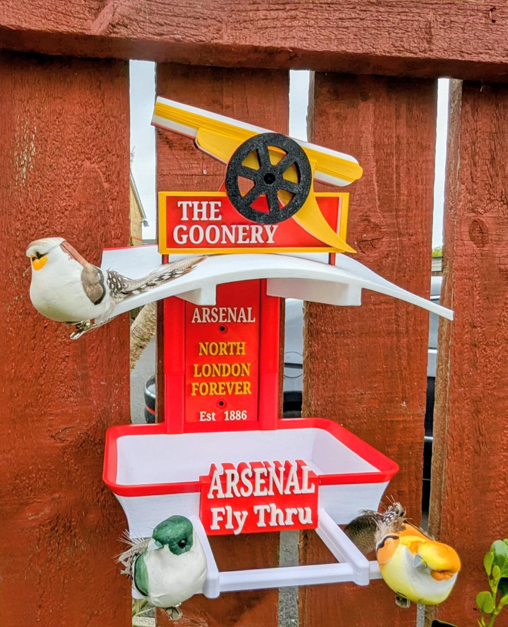 Arsenal Bird Feeder by Chaddyverse – Red & White Garden Decor Gift