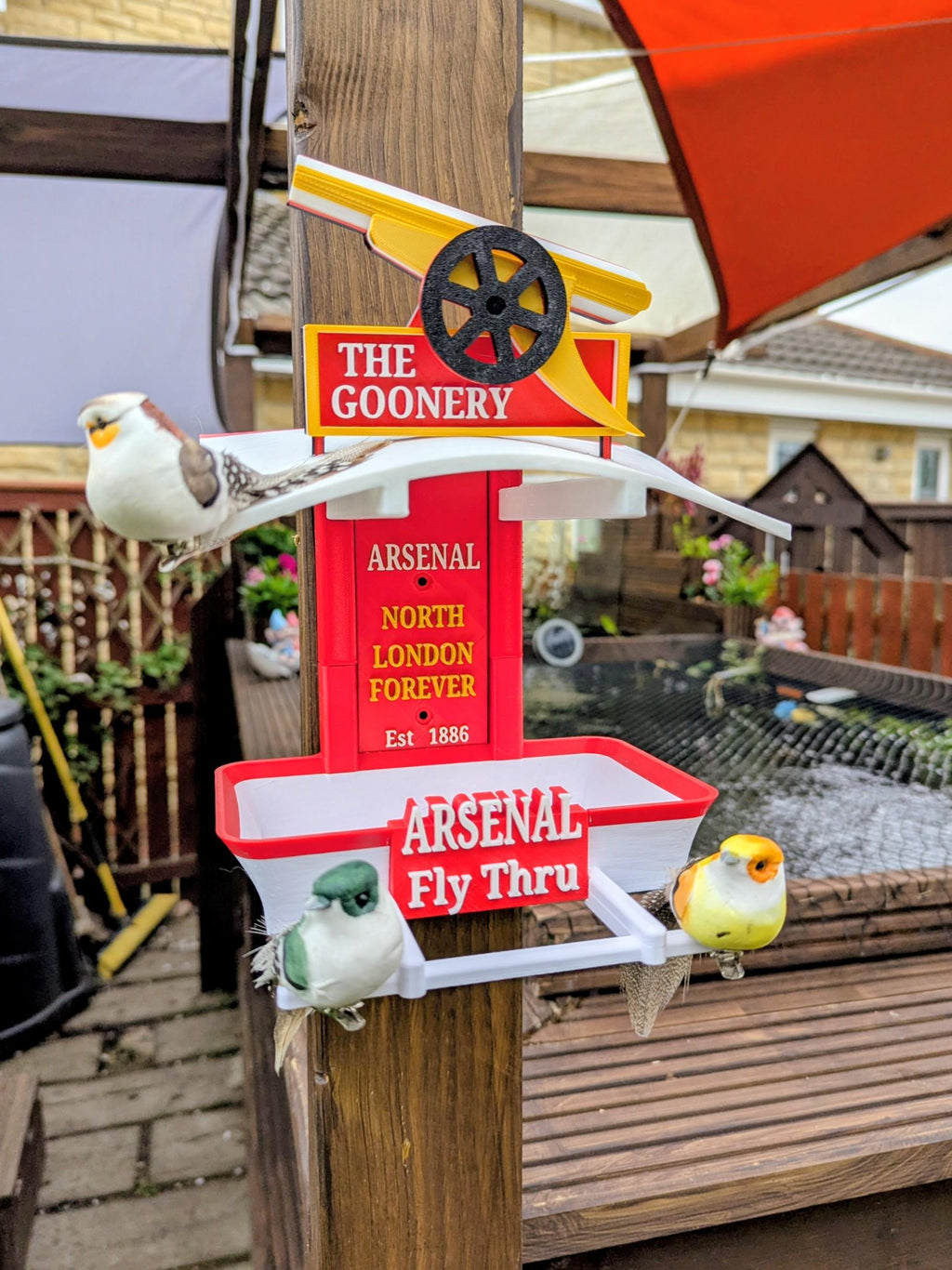 Arsenal Bird Feeder by Chaddyverse – Red & White Garden Decor Gift