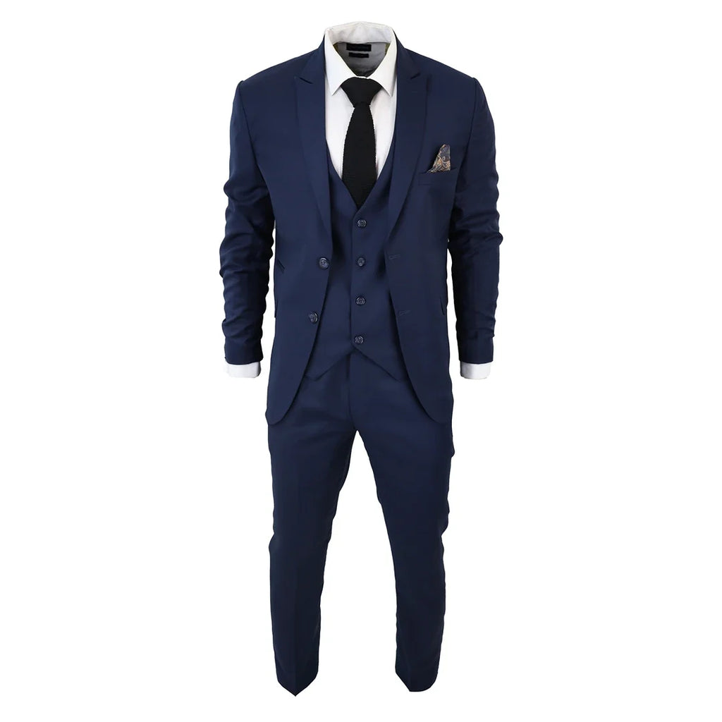 IM1 Men's Classic Plain Navy 3 Piece Suit