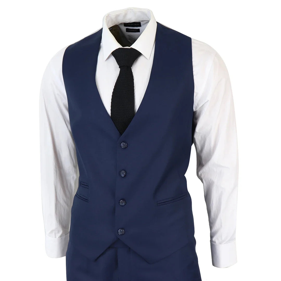 IM1 Men's Classic Plain Navy 3 Piece Suit