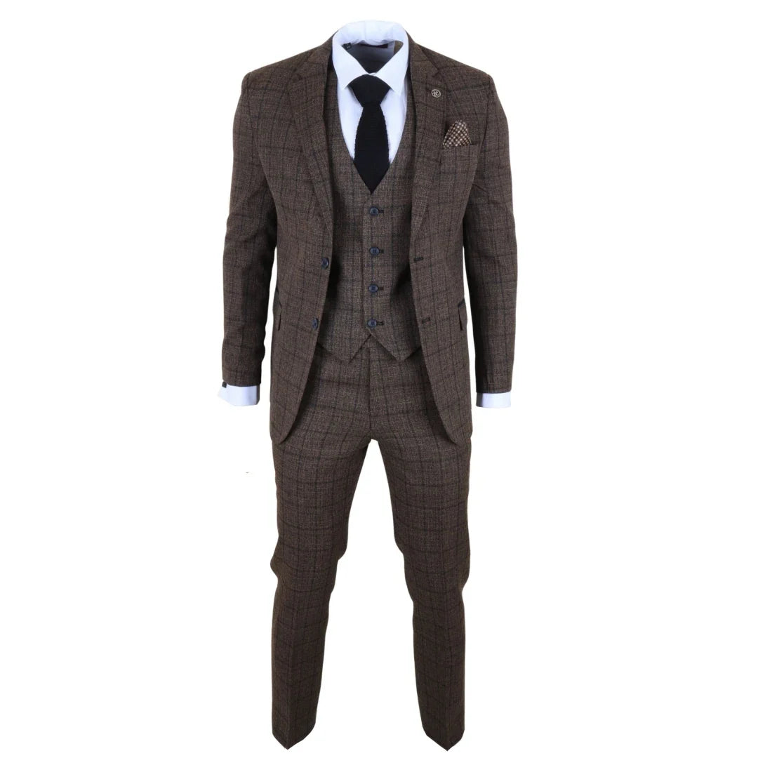 IM11 - Men's Dark Brown 3 Piece Plaid Check Suit