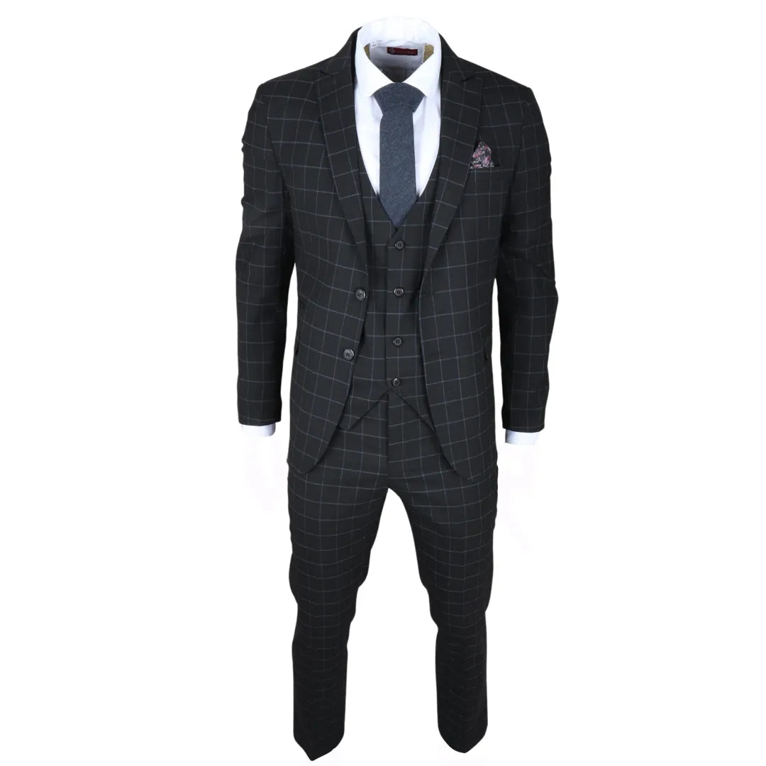 IM3 - Men's Black Checked Tailored Fit Suit