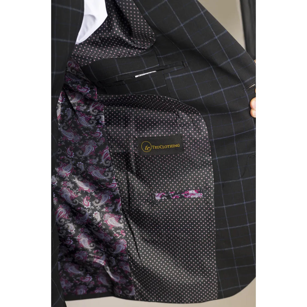 IM3 - Men's Black Checked Tailored Fit Suit