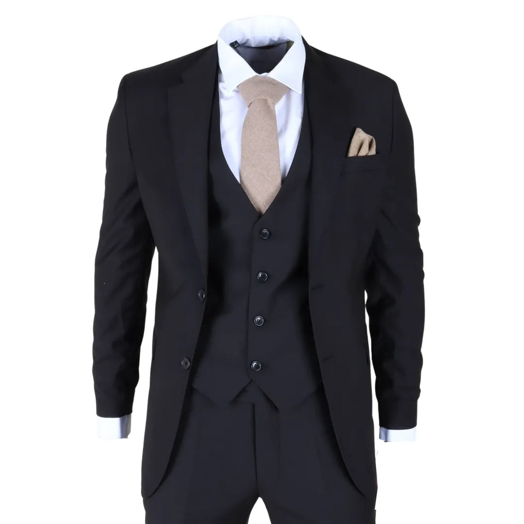 IM30 - Men's Black 3 Piece Stitch Lapel Formal Suit