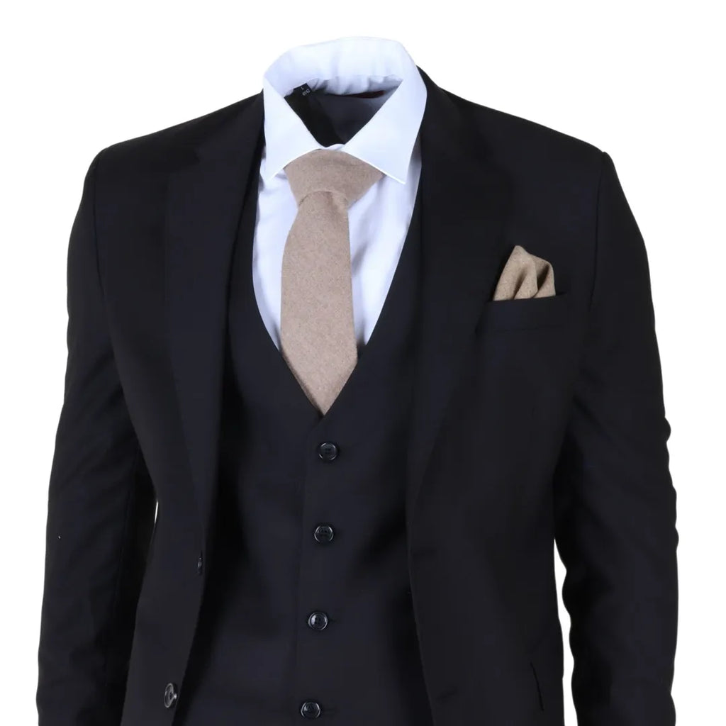 IM30 - Men's Black 3 Piece Stitch Lapel Formal Suit