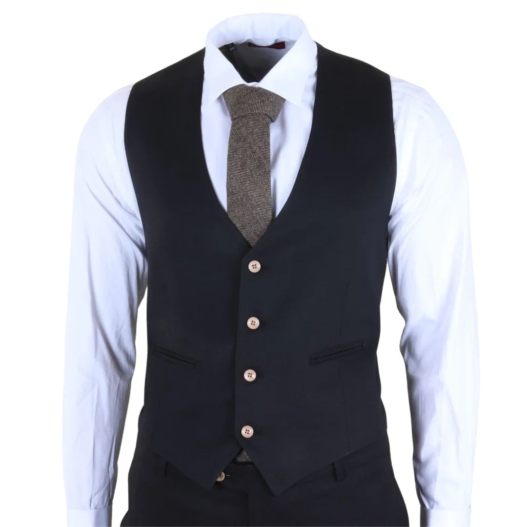 IM32 - Men's Black 3 Piece Tailored Fit Suit