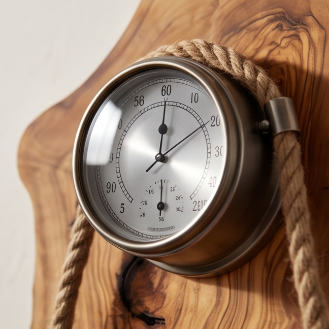Beautiful stainless finish rope clock with Olive Wood base