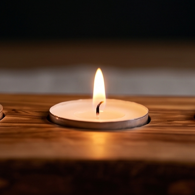 Olive Wood Flat Wooden Tealight Candle Holder | Various Sizes