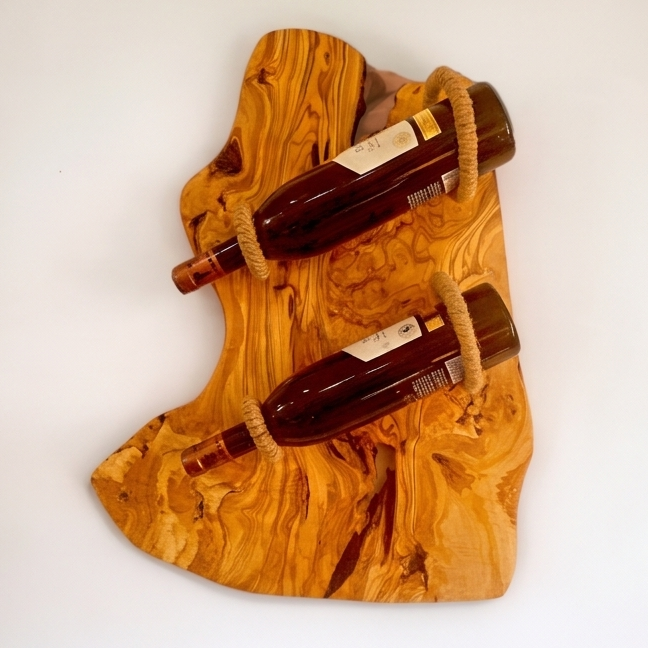Olive Wood Rustic Shape two Bottles Holder , wine bottles holder, bar accessories, gift