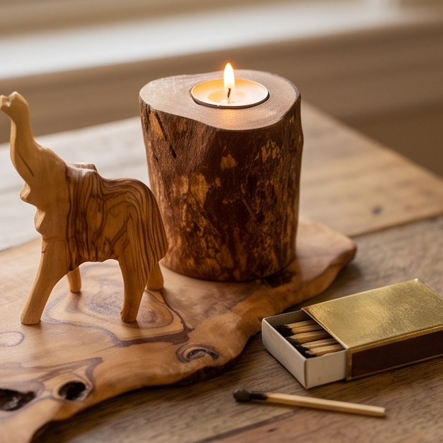 Hand Carved elephant figurine set
