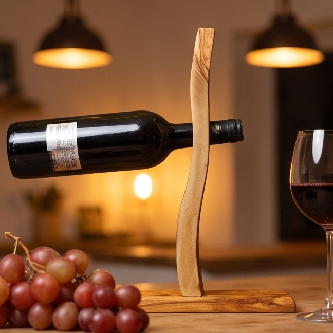 Olive Wood Bottle Holder 4 Holes Satix 40 cm