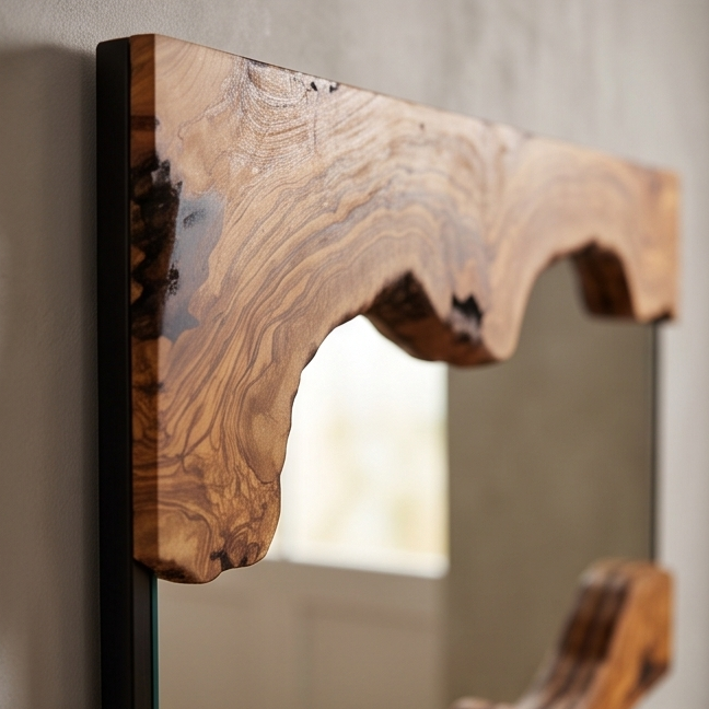 Hand made olive wood mirror and console table set