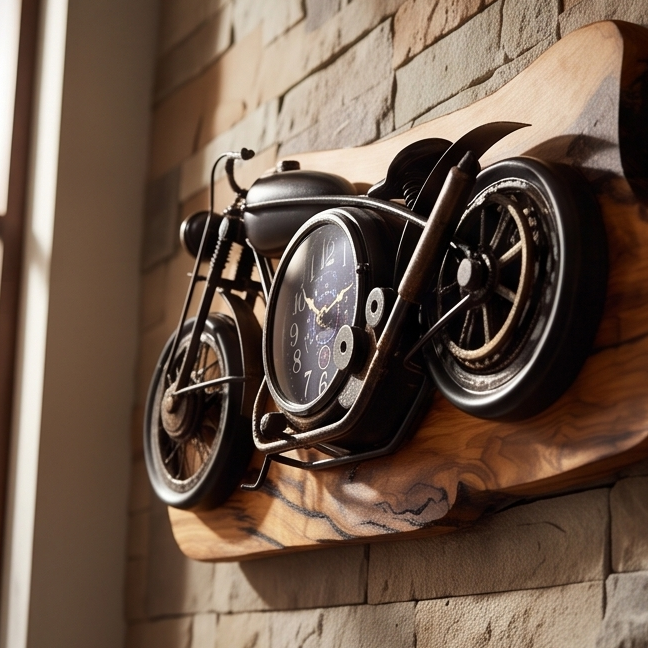Beautiful rustic motorbike clock