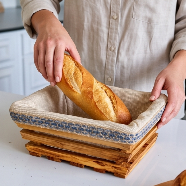 Olive wood Rectangular Shaped Bread Basket 28 cm