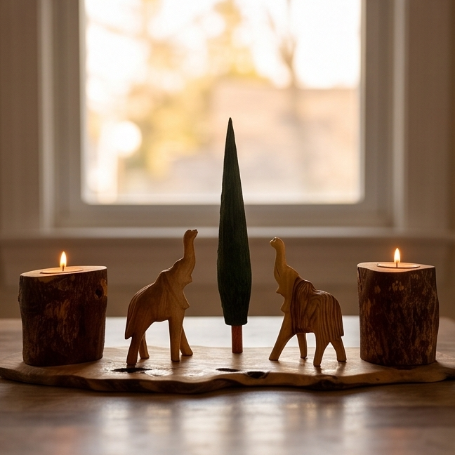 Hand Carved elephant figurine set