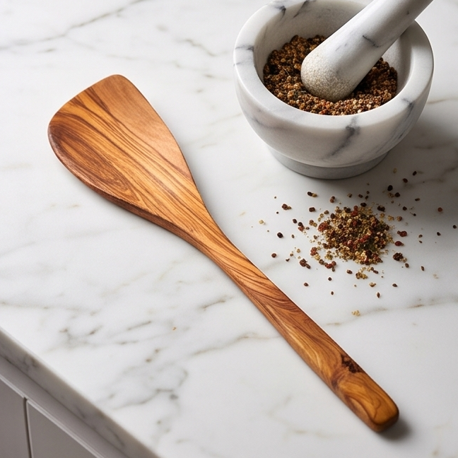 Olive Wood Curved Spatula 35 cm, stirring spatula, serving spatula, tasting spatula, kitchen utensils
