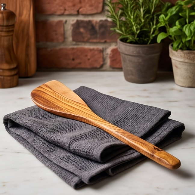 Olive Wood Curved Spatula 35 cm, stirring spatula, serving spatula, tasting spatula, kitchen utensils