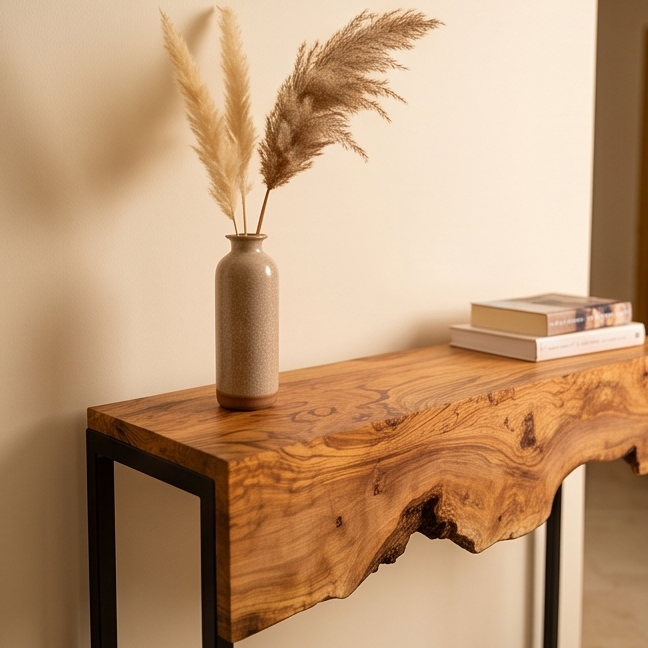 Hand made olive wood mirror and console table set
