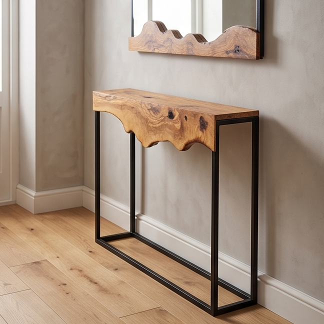 Hand made olive wood mirror and console table set