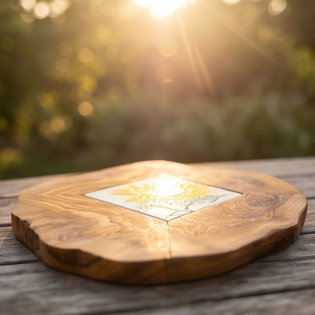Rustic Olive Wood Ceramic Restaurant Serving Tray