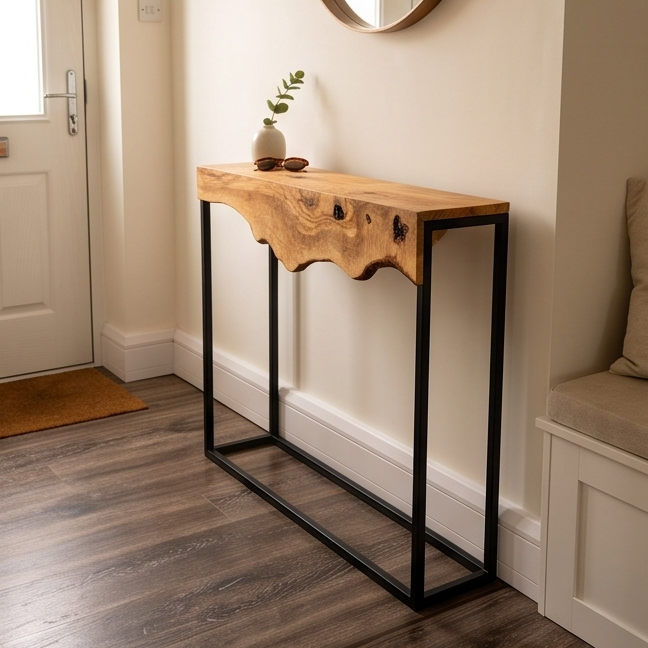 Hand made olive wood mirror and console table set