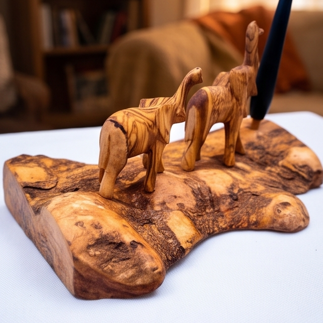 Hand Crafted Olive Wood Elephant Figurine Ornament