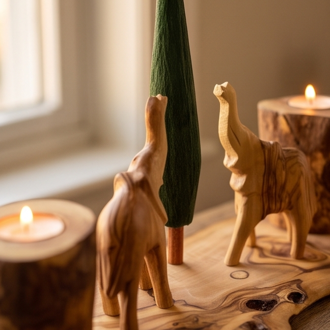 Hand Carved elephant figurine set