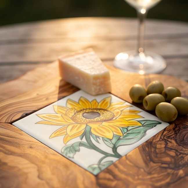 Rustic Olive Wood Ceramic Restaurant Serving Tray
