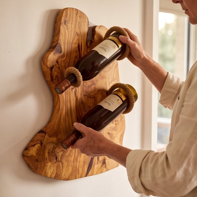 Olive Wood Rustic Shape three Bottles Holder,  wine bottles holder, bar accessories, gift