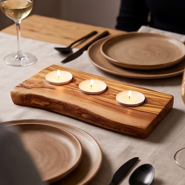Olive Wood Flat Wooden Tealight Candle Holder | Various Sizes