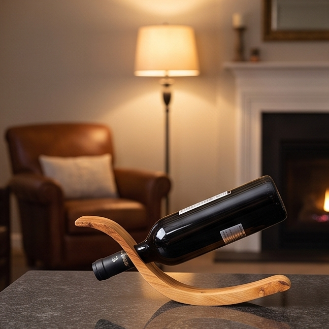 Olive Wood Wave Bottle Holder 30 cm, wine bottle holder, barware, accessories, gift for parents, gift