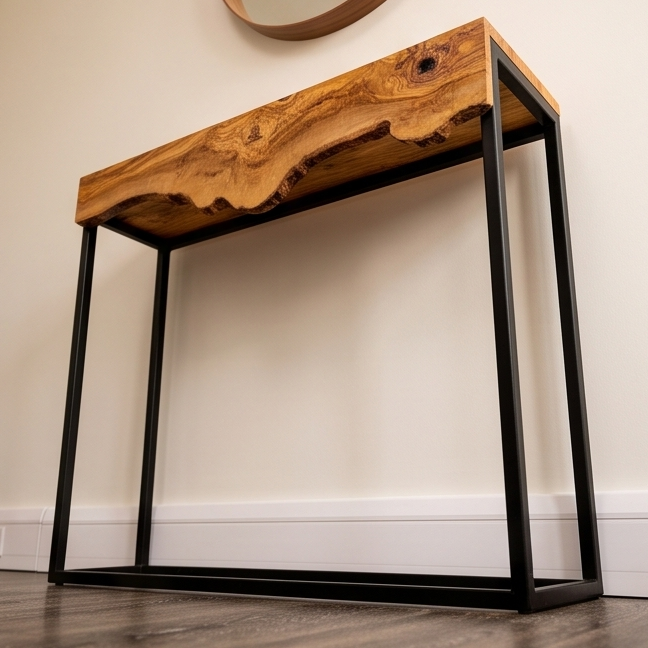 Hand made olive wood mirror and console table set