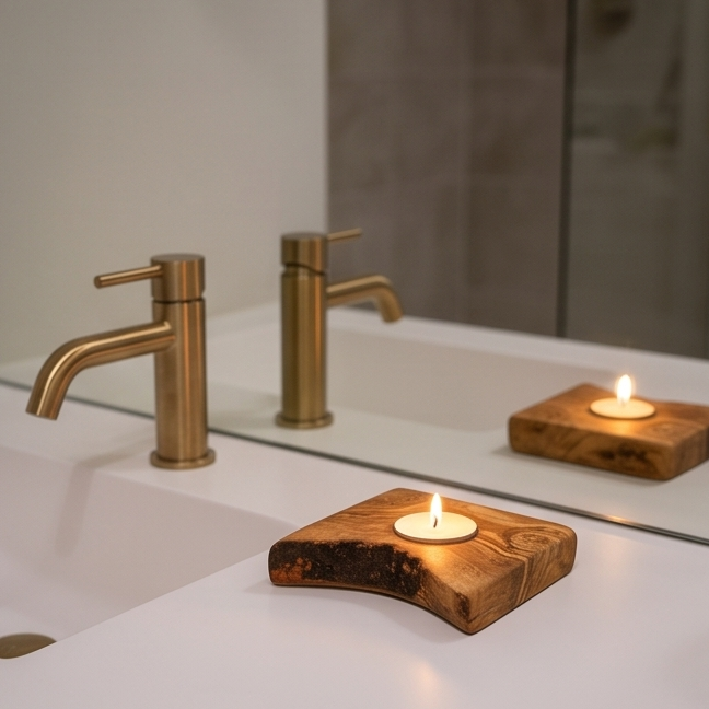 Olive Wood Flat Wooden Tealight Candle Holder | Various Sizes