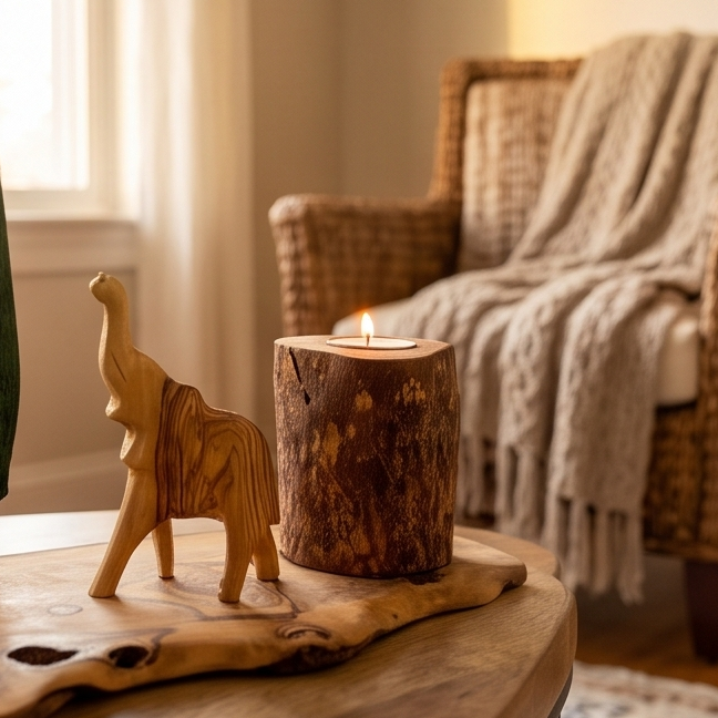 Hand Carved elephant figurine set