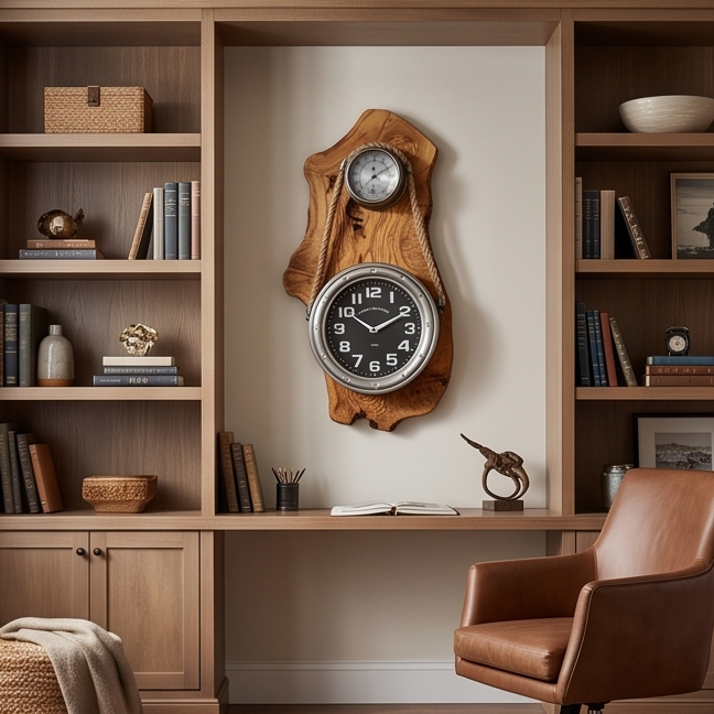 Beautiful stainless finish rope clock with Olive Wood base