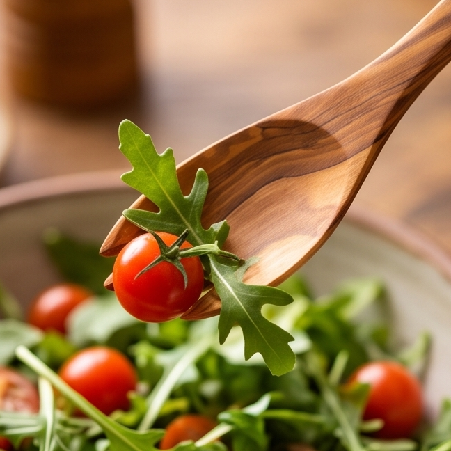 Olive Wood Large Salad Serving Set Of Wooden Spork & Spoon | Various Sizes