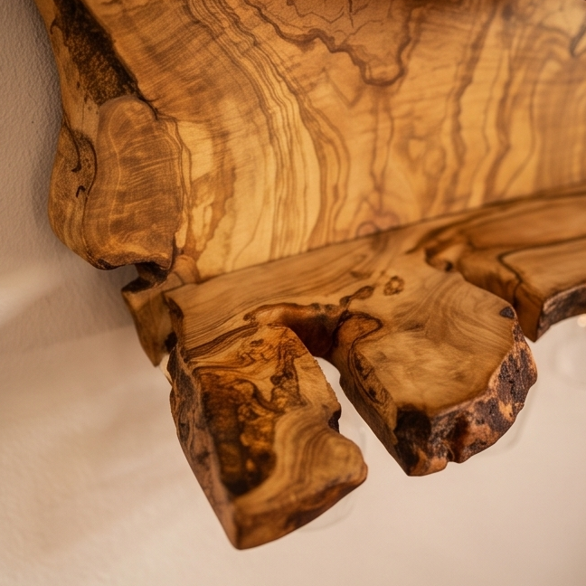 Olive Wood Wall Mounted Wooden Wine Bottle Holder Rack W/ Wooden Goblet Cups