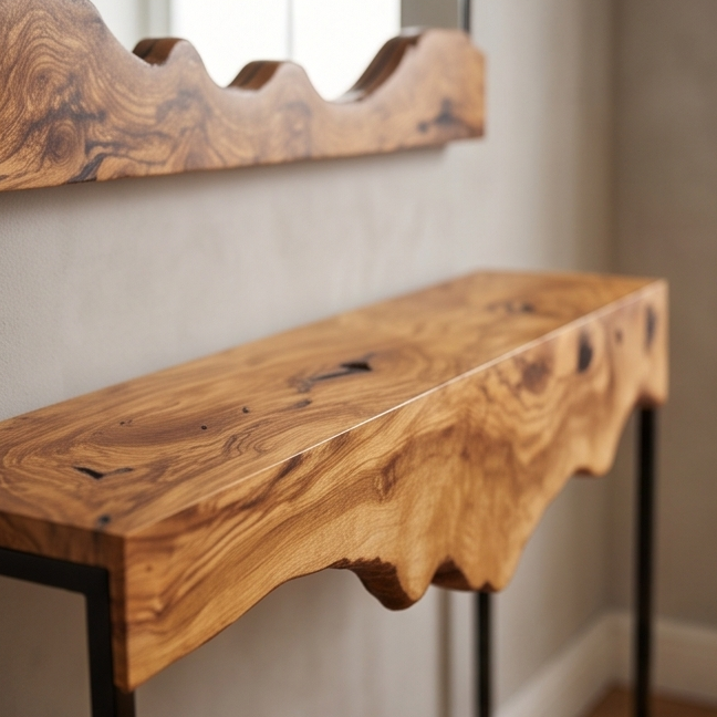 Hand made olive wood mirror and console table set