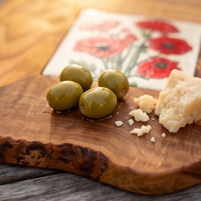 Rustic Olive Wood Ceramic Restaurant Serving Tray