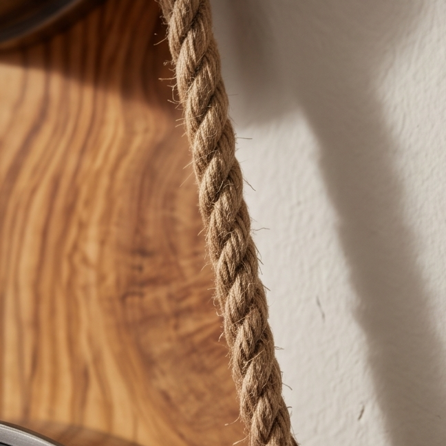 Beautiful stainless finish rope clock with Olive Wood base