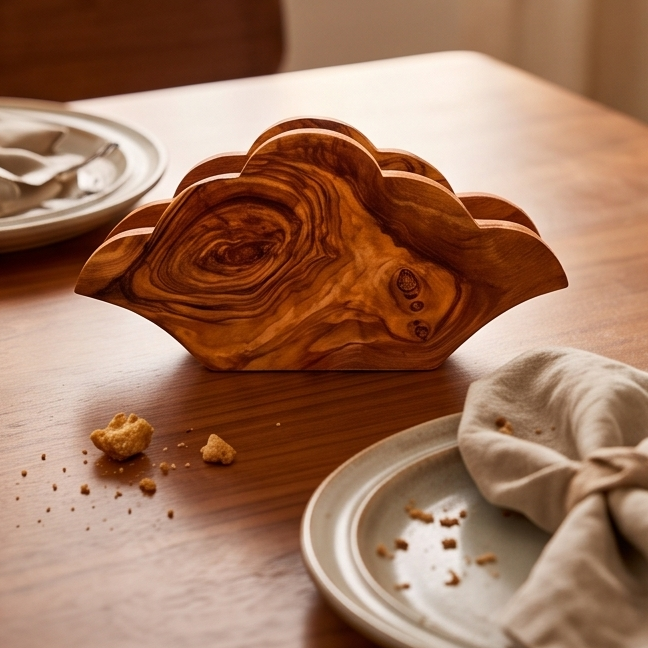 Olive Wood Pear Shaped Napkin Holder