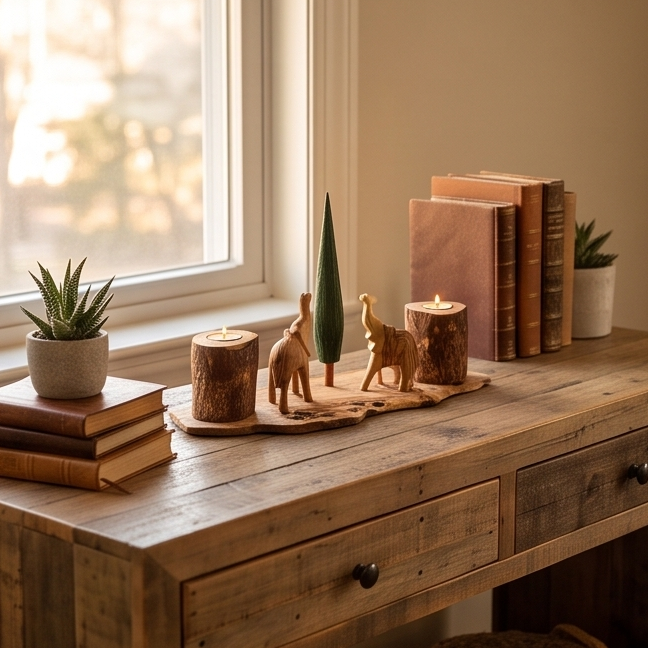 Hand Carved elephant figurine set