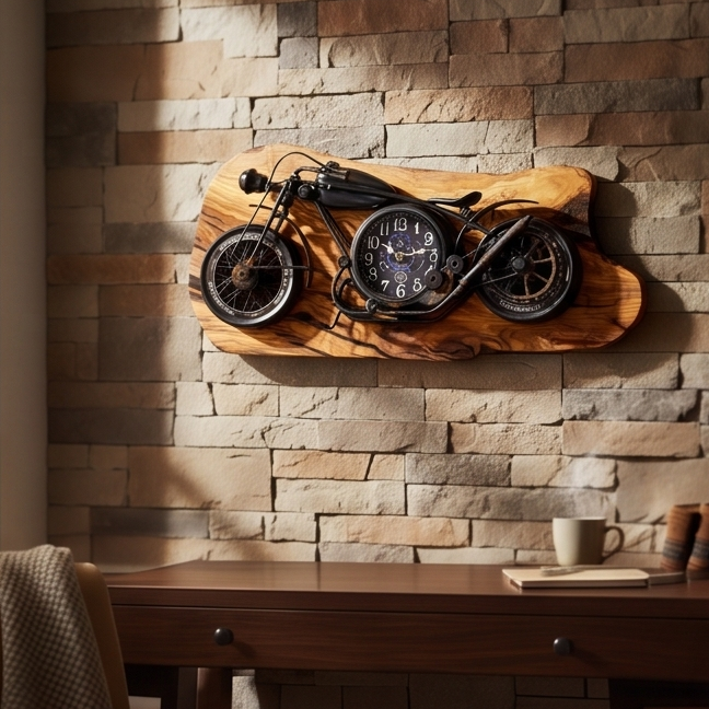 Beautiful rustic motorbike clock