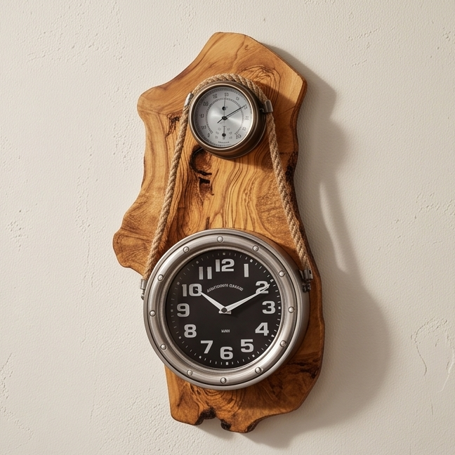 Beautiful stainless finish rope clock with Olive Wood base