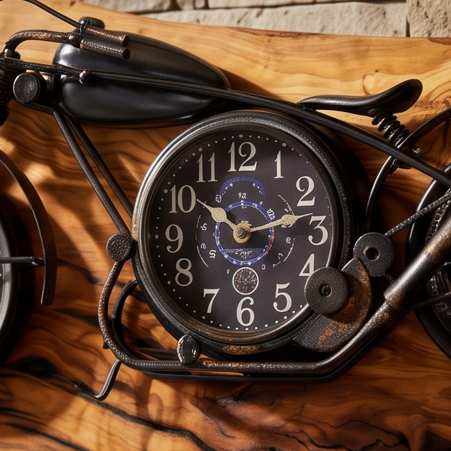 Beautiful rustic motorbike clock