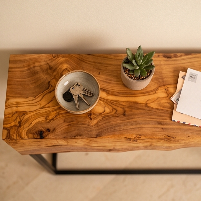 Hand made olive wood mirror and console table set