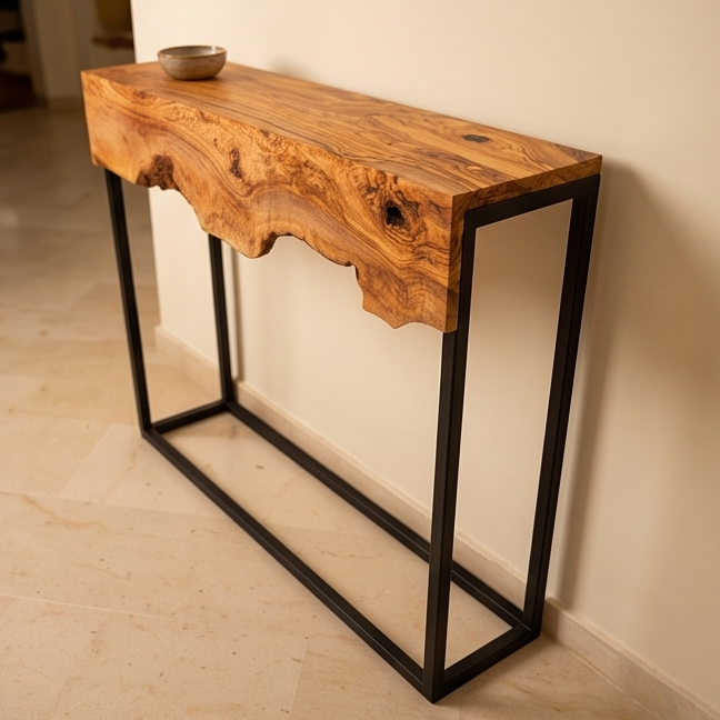 Hand made olive wood mirror and console table set