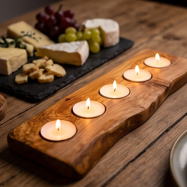 Olive Wood Flat Wooden Tealight Candle Holder | Various Sizes